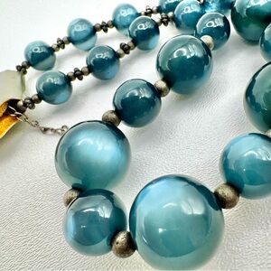 VTG Lucite Moonglow Blue Beaded Necklace Iridescent Pearlescent Statement Chunky